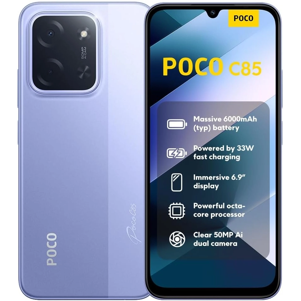 POCO C85 6GB 128GB smartphone with large display