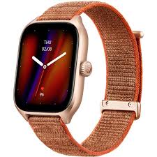Amazfit GTS 4 Autumn Brown smartwatch with rectangular AMOLED display and leather‑style strap